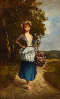Léon Richet - Jeune fille au panier de fleurs