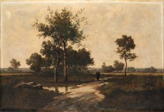Léon Richet - Paysanne dans un paysage