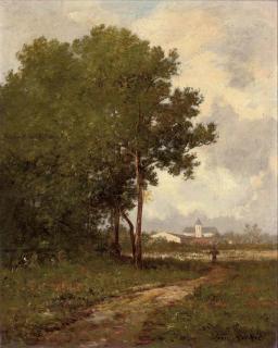 Léon Richet - Walking on a path at the edge of a wood