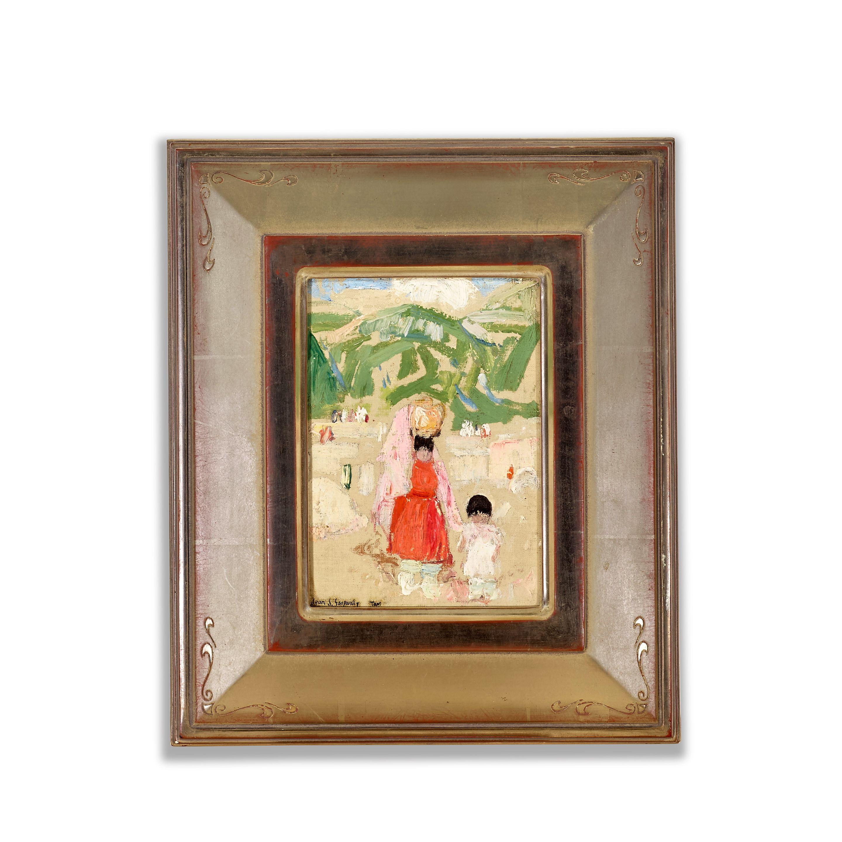 Leon Schulman Gaspard - Mother and Child 5 3/4 x 4 1/4 in. framed 10 1/2 x 9 in.