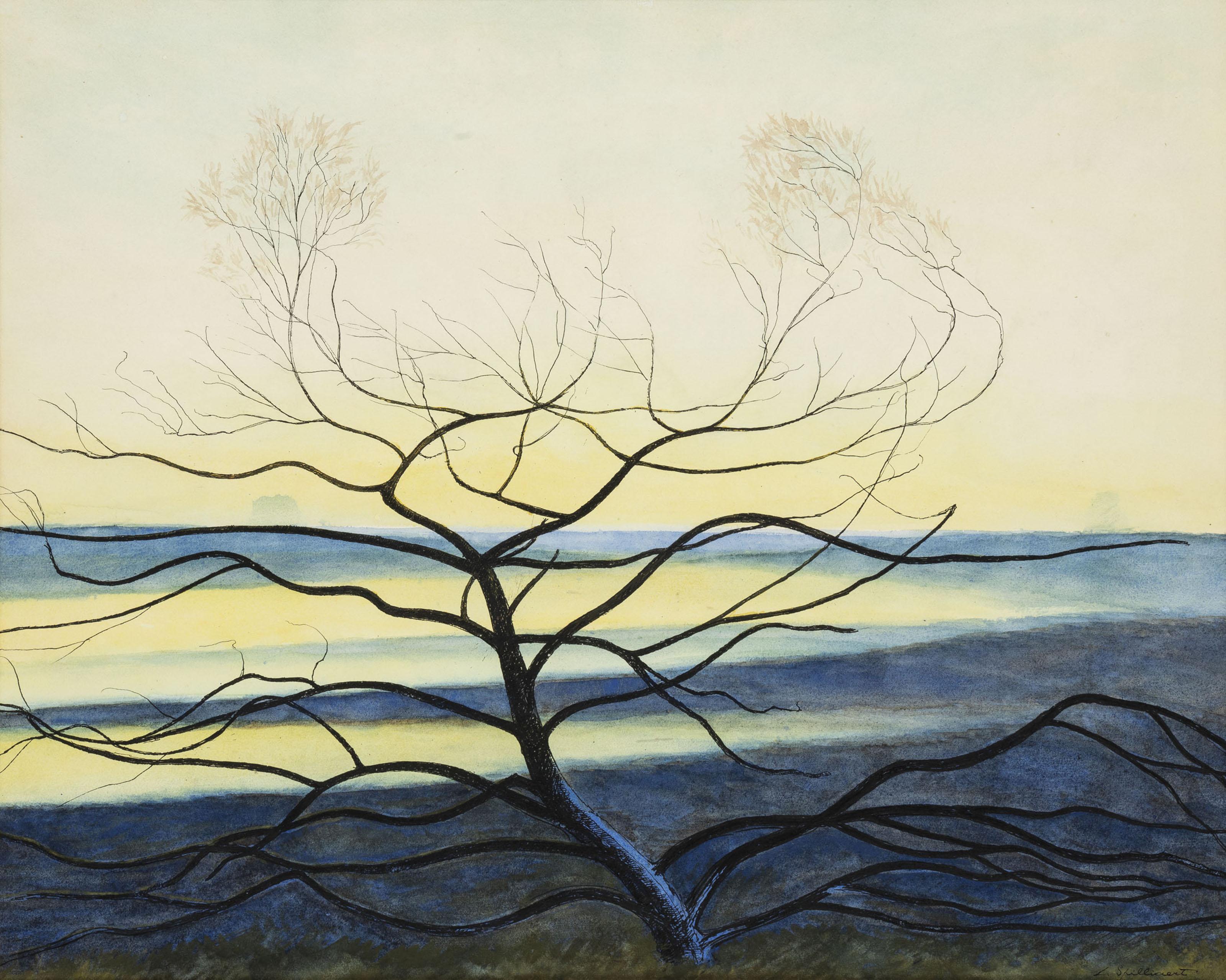 Léon Spilliaert - Arbuste sur fond jaune, Hautes Fagnes