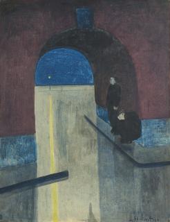 Léon Spilliaert - Un homme et une femme s\'abritant sous une voute des Drie Gapers, Ostende