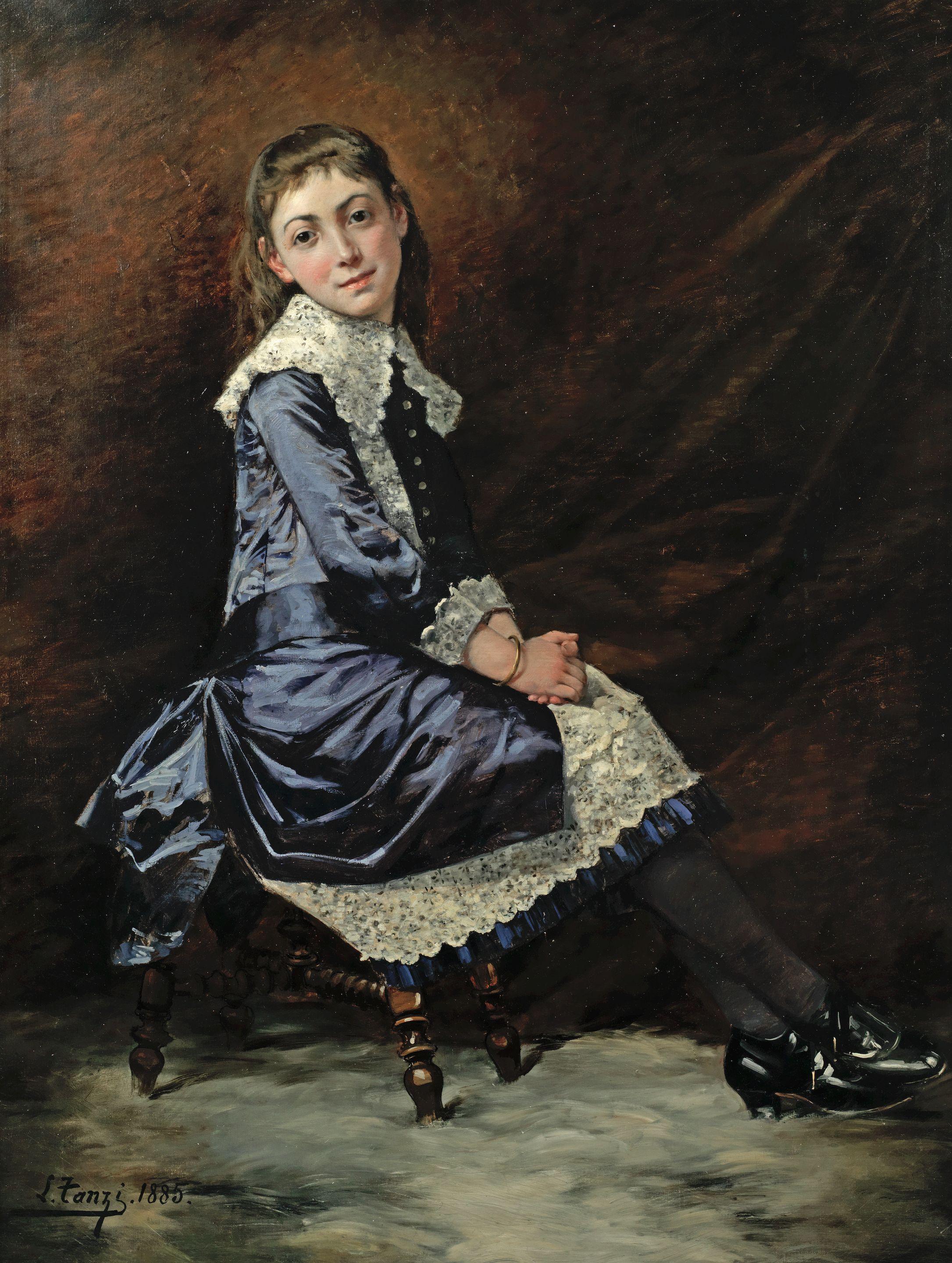 Léon Tanzi - Portrait Of A Young Girl In Blue