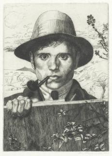 Leon Underwood - Self-Portrait In A Landscape