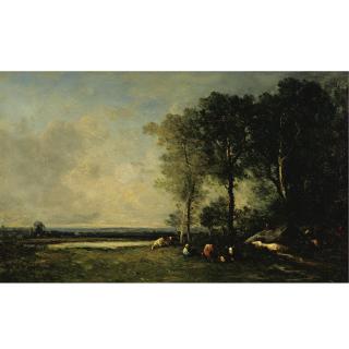 Leon-Victor Dupre - Cattle Grazing At Sunset