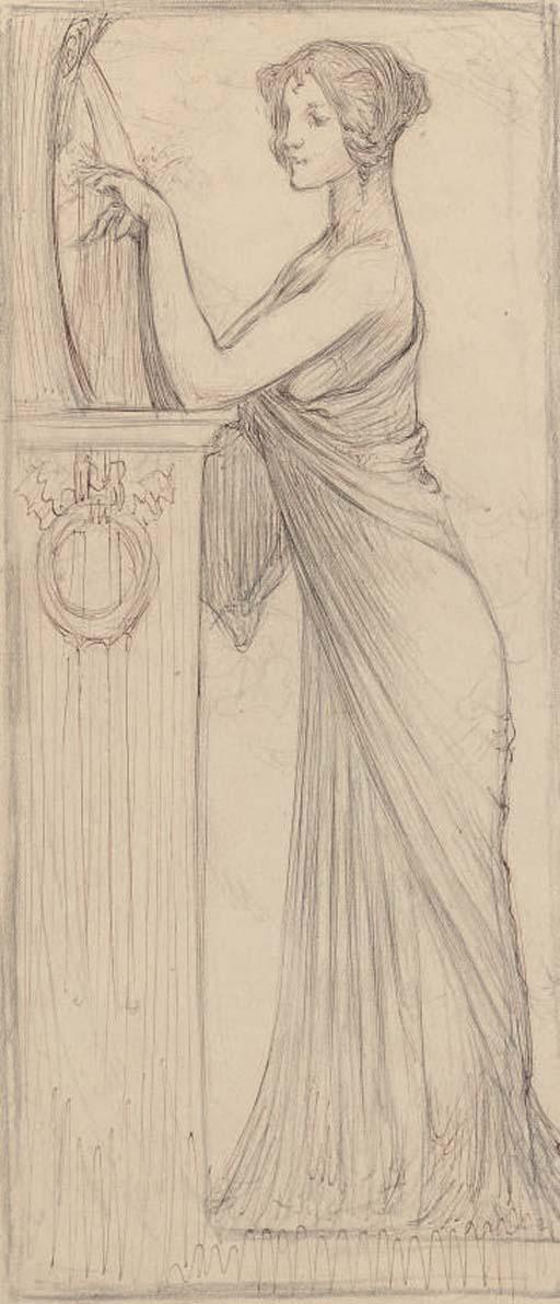 Leon Victor Solon - A lady in classical dress plucking a harp