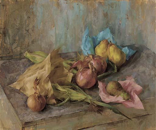 Leonard Appelbee, A.R.C.A. - Pears, onions and corn