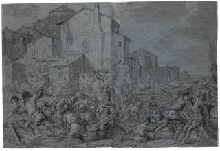 Leonard Bramer - Recto: Soldiers In Boats On A River Outside A Town, A Trumpeter At The Centre Verso: Soldiers In Boats