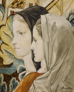 Léonard Foujita - Deux jeunes femmes à la tapisserie