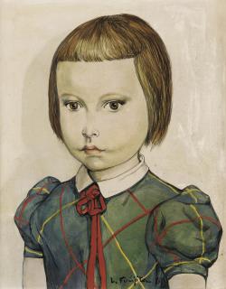Léonard Foujita - Portrait De Fillette Au Noeud Rouge 