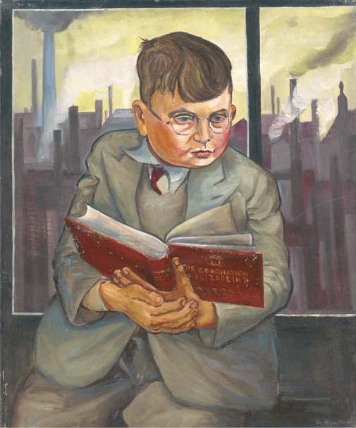 Leonard Major - Portrait of a schoolboy, half-length, before an industrial landscape