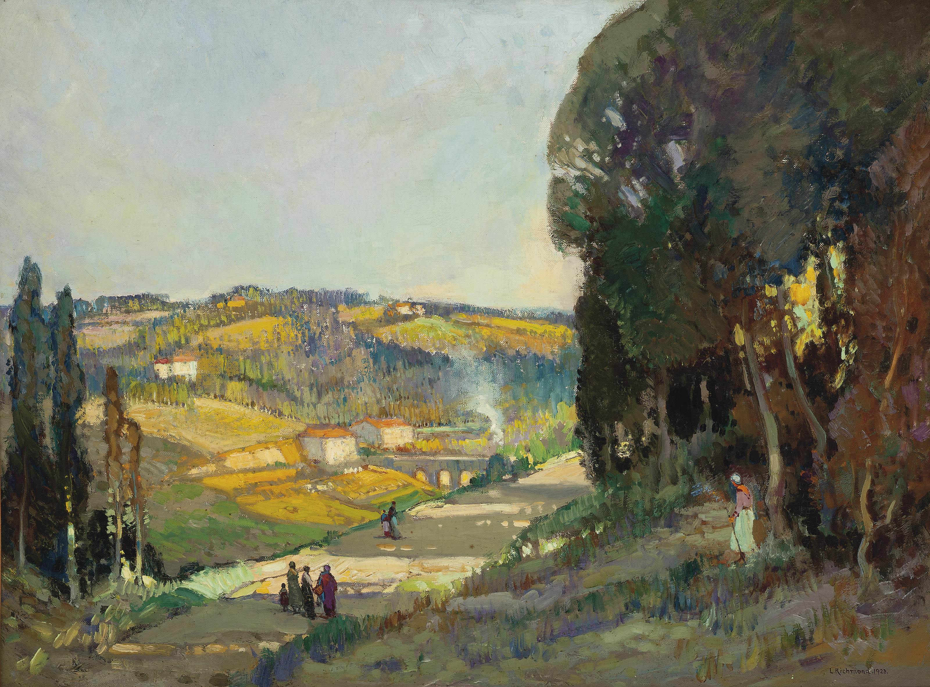 Leonard Richmond, R.B.A., R.I., R.O.I., P.S. - Figures in a summer landscape