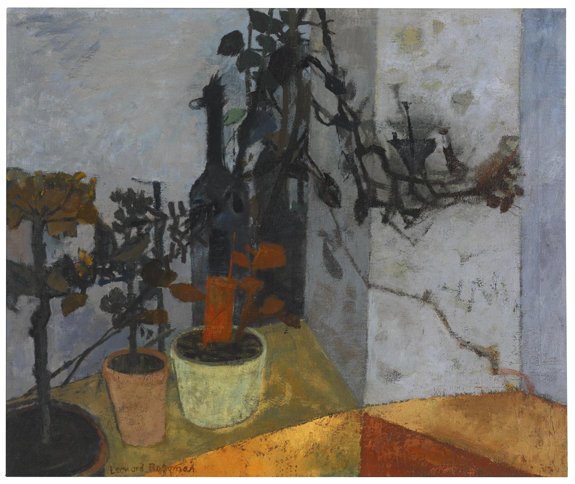 Leonard Rosoman, O.B.E., R.A. - Still Life With Pot Plants And Bottle
