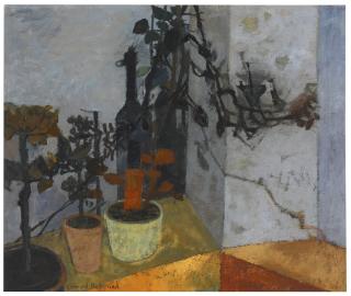 Leonard Rosoman, O.B.E., R.A. - Still Life With Pot Plants And Bottle