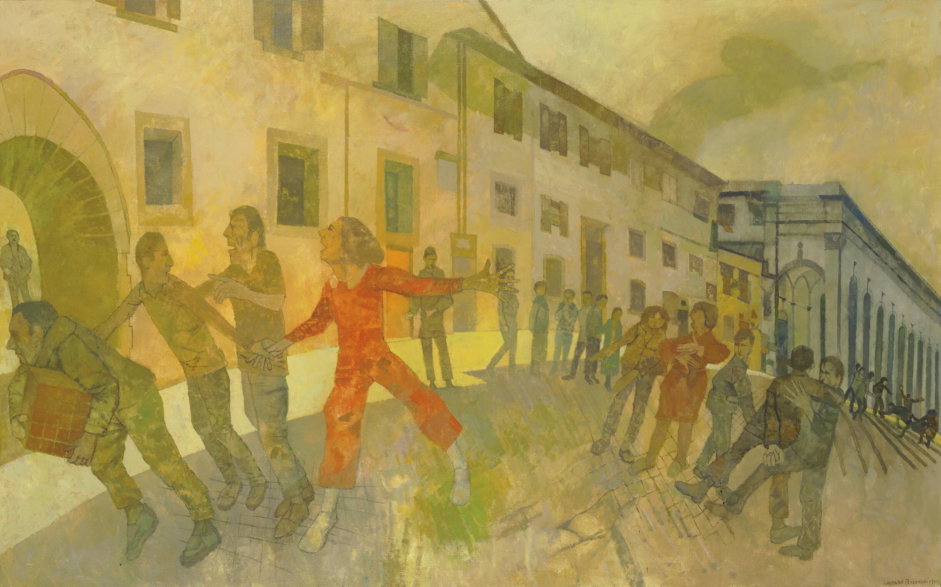 Leonard Rosoman, R.A. - Figures in a curved street, Florence