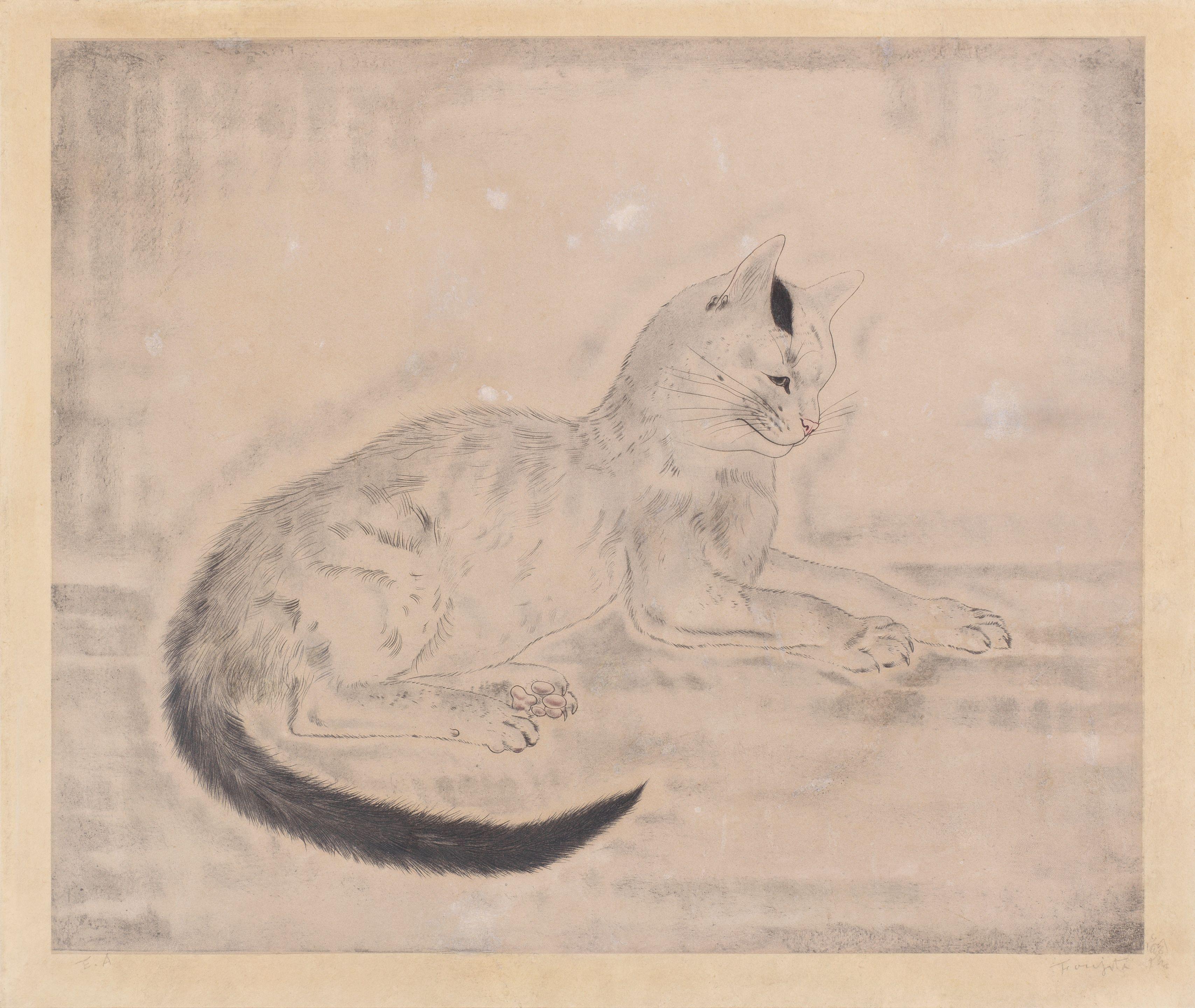 Léonard Tsuguharu Foujita - Chat blanc à la queue noire, from Les Chats