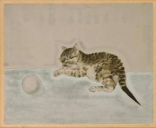 Léonard Tsuguharu Foujita - Chaton Dormant près d\'une Balle (Kitten Sleeping near a Ball), from Les Chats