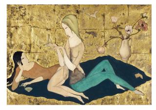 Léonard Tsuguharu Foujita - Deux Jeunes Femmes Et Un Vase De Fleurs (Deux Femmes)