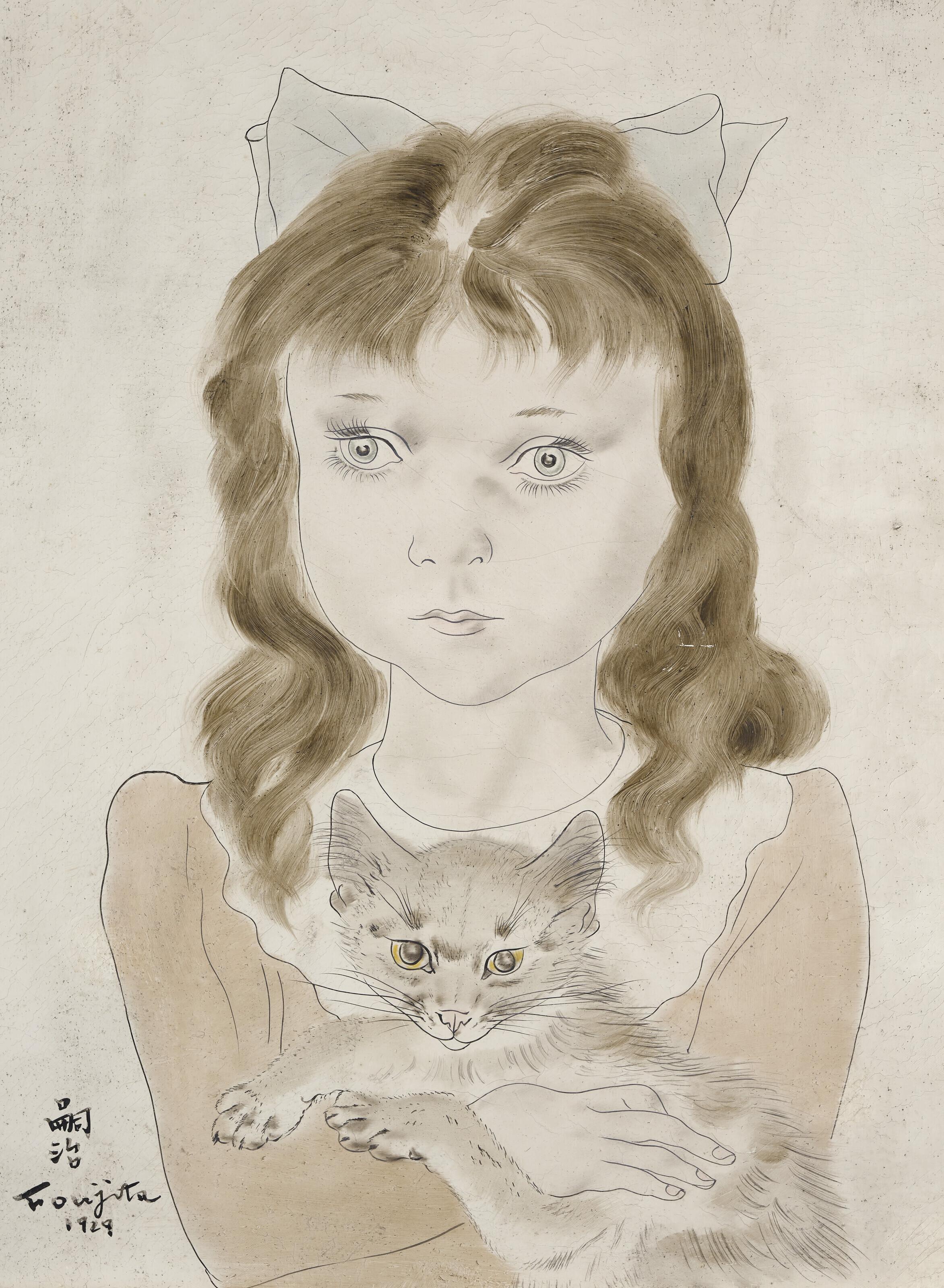Léonard Tsuguharu Foujita - Fillette au chat (Girl with Cat)
