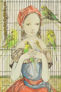 Léonard Tsuguharu Foujita - Fillette aux perruches