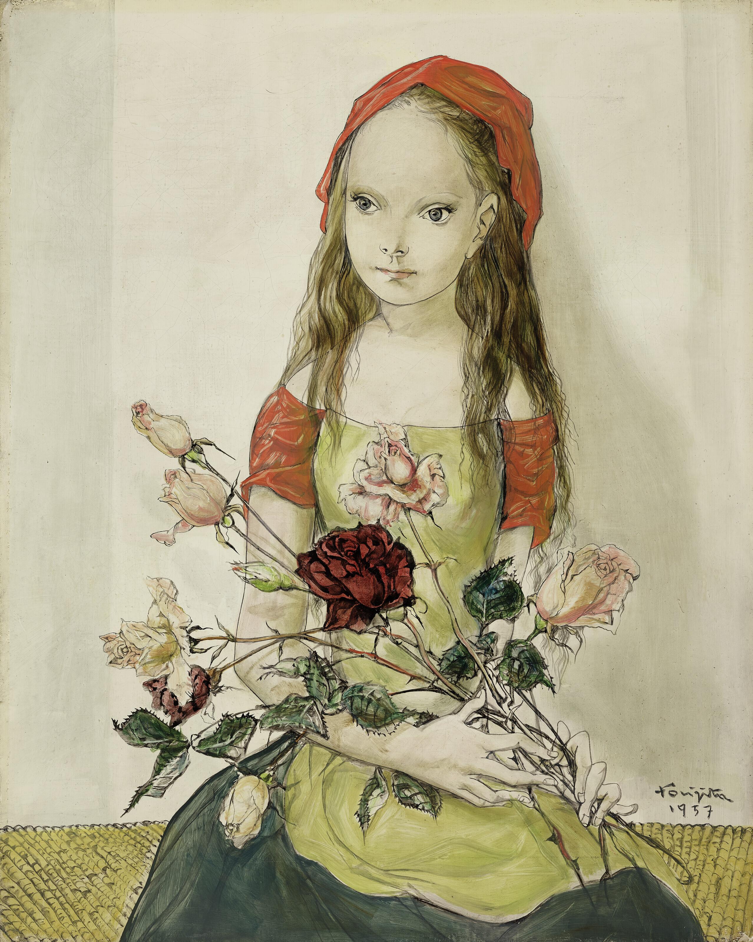Leonard Tsuguharu Foujita - Jeune fille aux roses