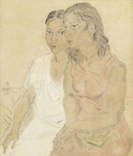 Leonard Tsuguharu Foujita - La robe blanche et la robe rose  ou  Deux brésiliennes