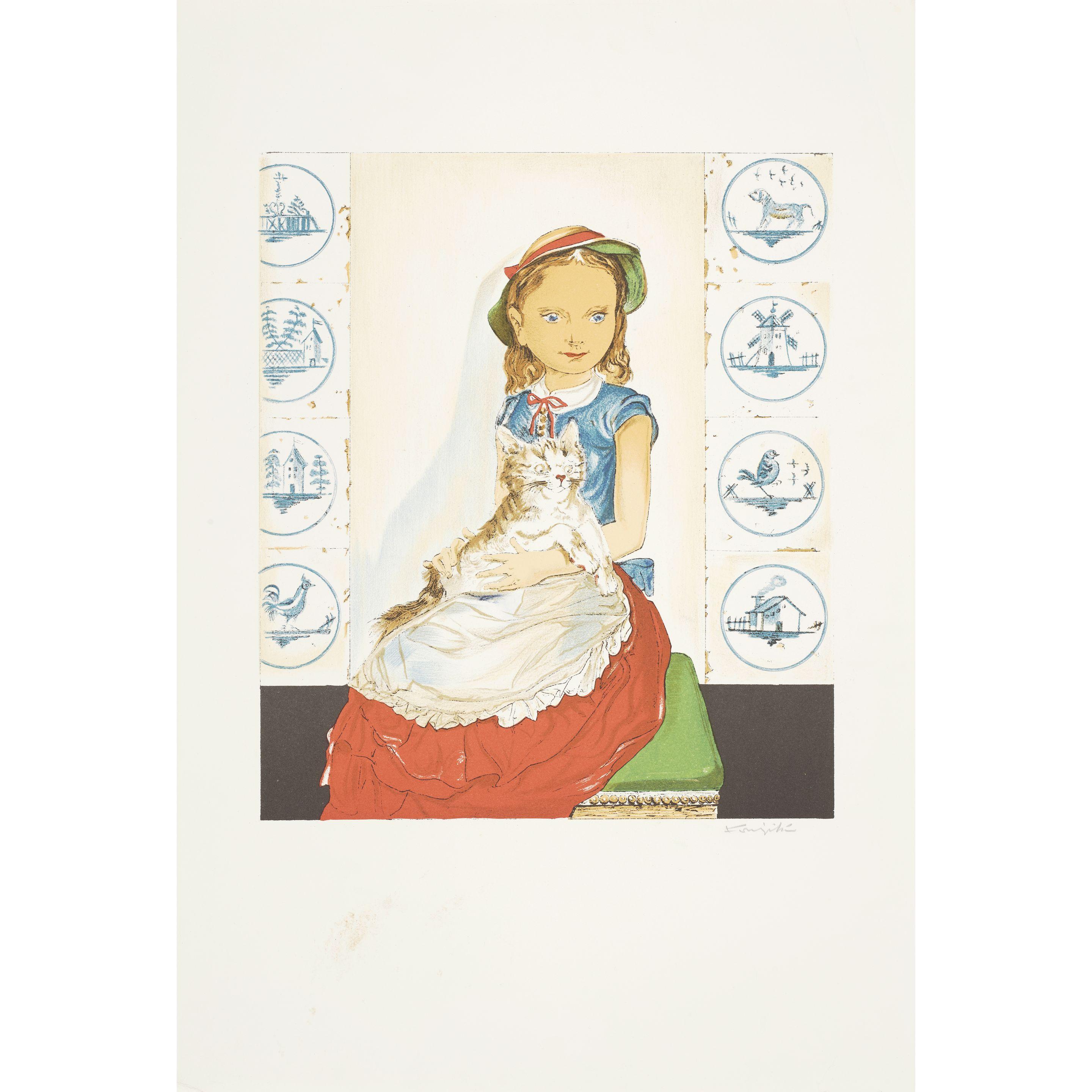 Léonard Tsuguharu Foujita - Mother and Child; The Morning; Two Young Girls with Bread and Milk; Young Girl Sitting with a Cat (4 works)