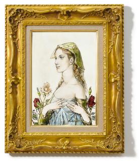 Léonard Tsuguharu Foujita - Portrait De Jeune Femme Aux Roses
