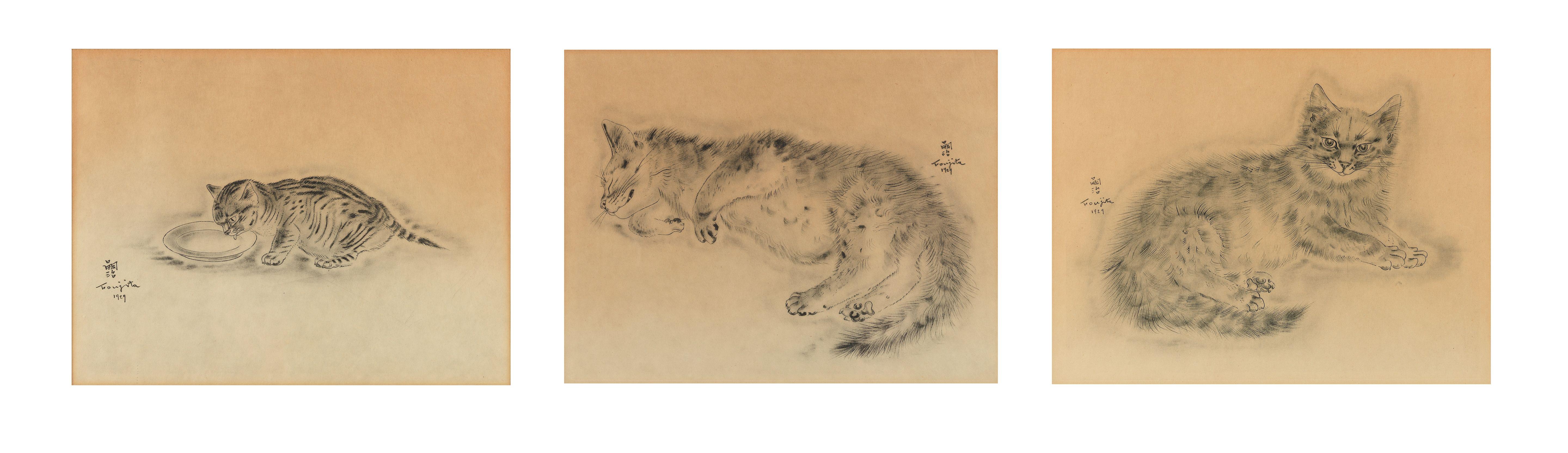 Léonard Tsuguharu Foujita - Three Plates, from Book of Cats