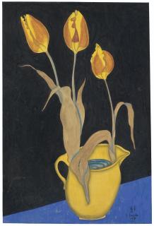 Léonard Tsuguharu Foujita - Vase Jaune Et Tulipes Oranges