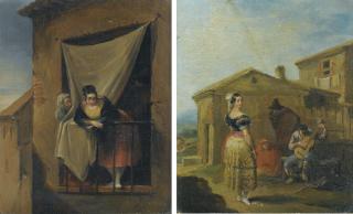 Leonardo Alenza Y Nieto - A Woman At A Balcony; A Woman Standing Before A Musical Group