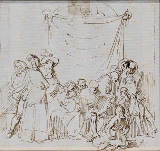 Leonardo Alenza Y Nieto - Vieillard lisant entouré d\'hommes, de femmes et d\'enfants