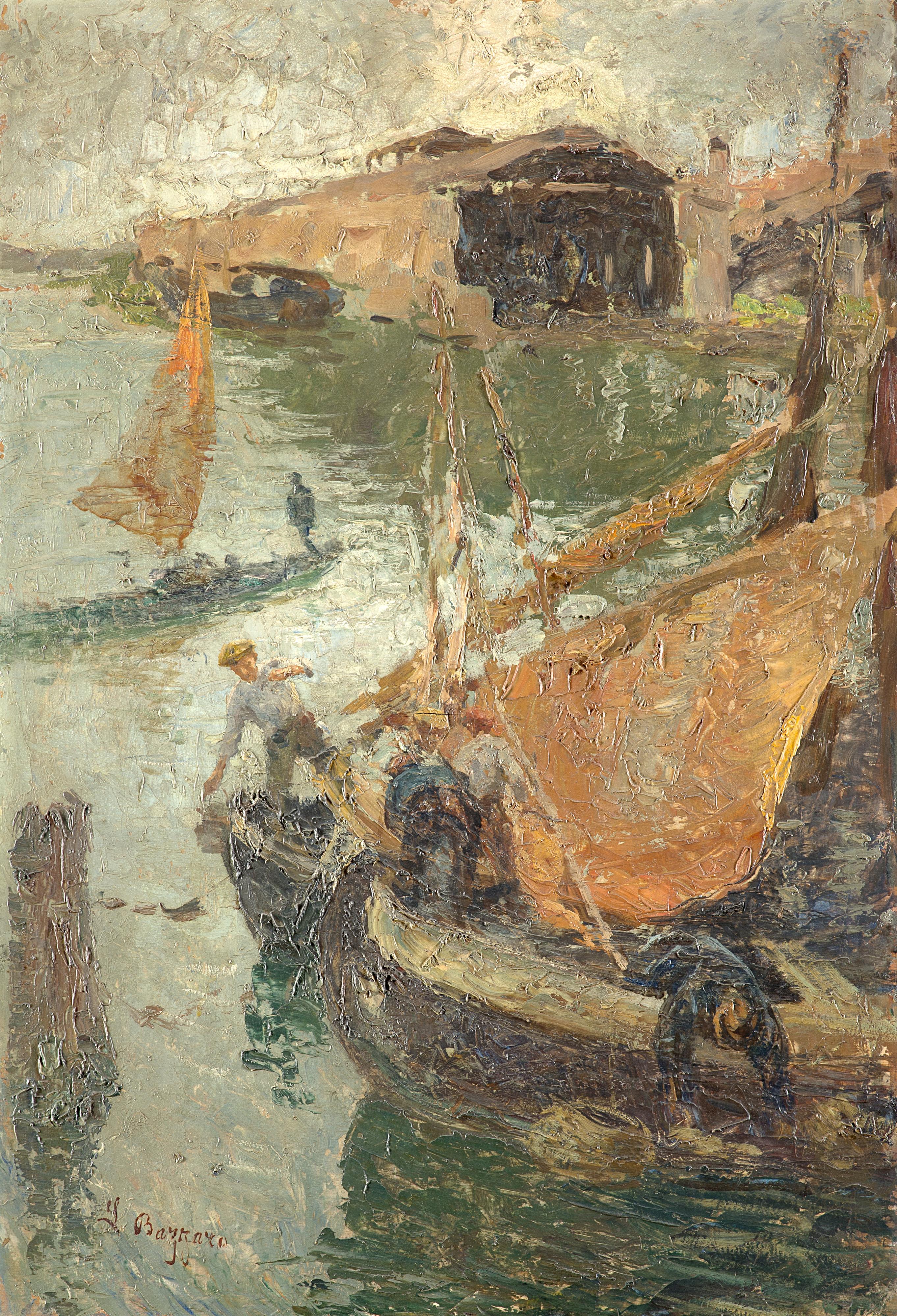 Leonardo Bazzaro - Bragozzi nel porto di Chioggia