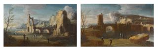 Leonardo Coccorante - A Pair Of Architectural Capricci In Italianate Landscapes