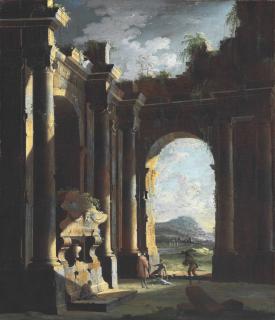 Leonardo Coccorante - An Architectural Capriccio With Figures