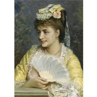 Leonardo Gasser - Italian an Elegant Lady Holding A Fan