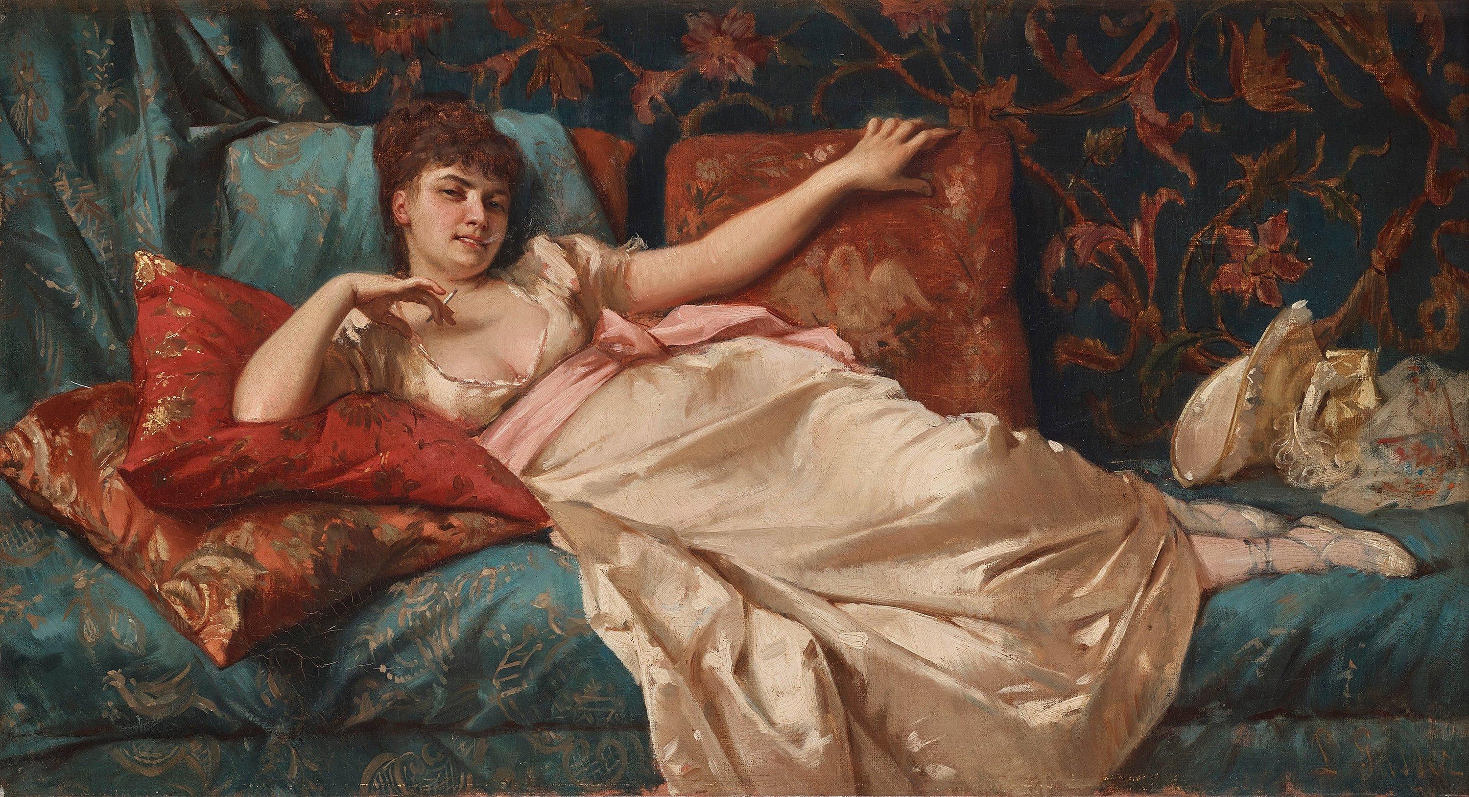 Leonardo Gasser - Woman smoking on a daybed