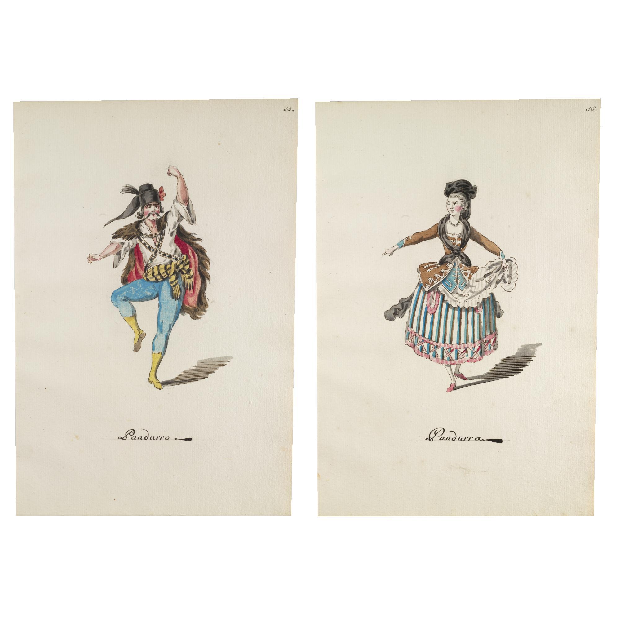 Leonardo Marini - Three Pairs Of Designs For Theatrical Costumes:  Pandurro And Pandurra; Spagnuolo And Spagnuola; And Provenzale And Provenzala