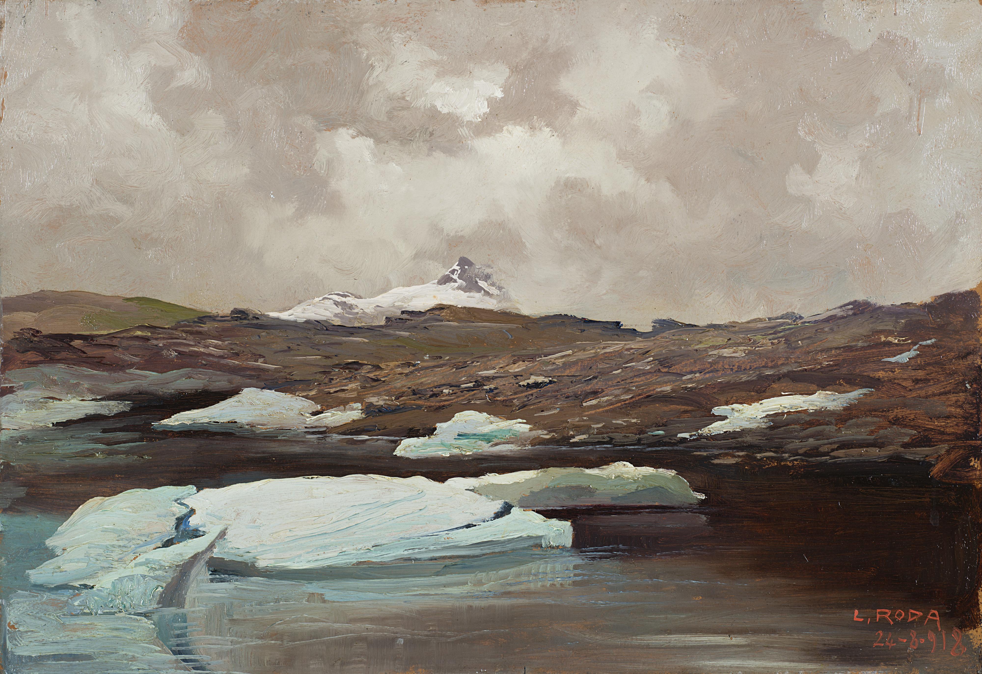 Leonardo Roda - Laghetto alpino con vetta sullo sfondo