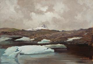 Leonardo Roda - Laghetto alpino con vetta sullo sfondo