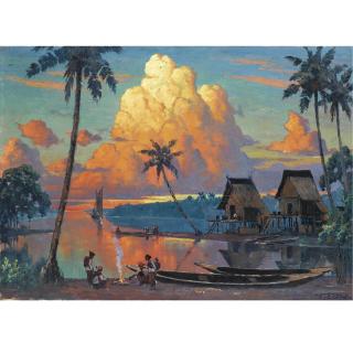 Leonardus Joseph Eland - Indonesian Landscape At Sunset