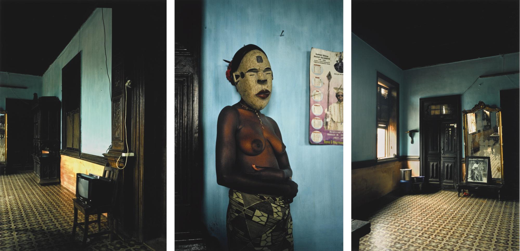 Leonce Raphael Agbodjelou - Beninese untitled Triptych, Demoiselles De Porto-Novo Series, 2012