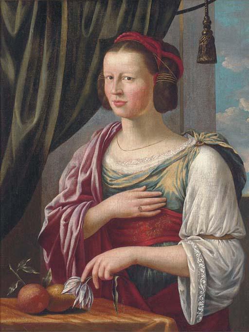 Leonhard Beck - Portrait Of A Lady, Standing Half-Length By A Table