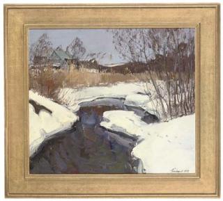 Leonid Ignatevich Vaishlya - A snow covered riverbank; and The haystack