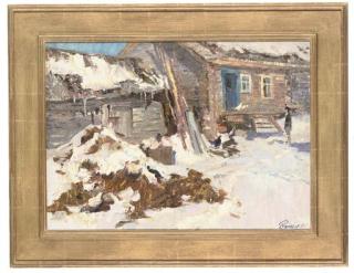 Leonid Ignatevich Vaishlya - Chickens feeding; and The hungry horse