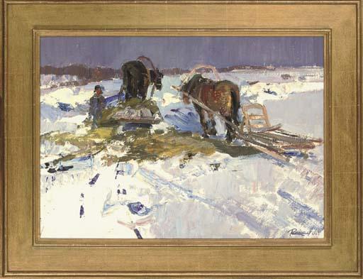 Leonid Ignatevich Vaishlya - Winter feed; Horses eating at the farm