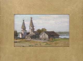 Leonid Petrovitch Baikov - The village church; Farm houses; Queuing outside the shop; Night light; The old windmill; Figures outside a hut