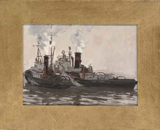 Leonid Petrovitch Baikov - Two steam boats; The quay at sunset; Crossing the river; Departing from the dock; Mending the boat; and On the banks of the river