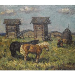 Leonid Viktorovich Turzhansky - Horses In A Field