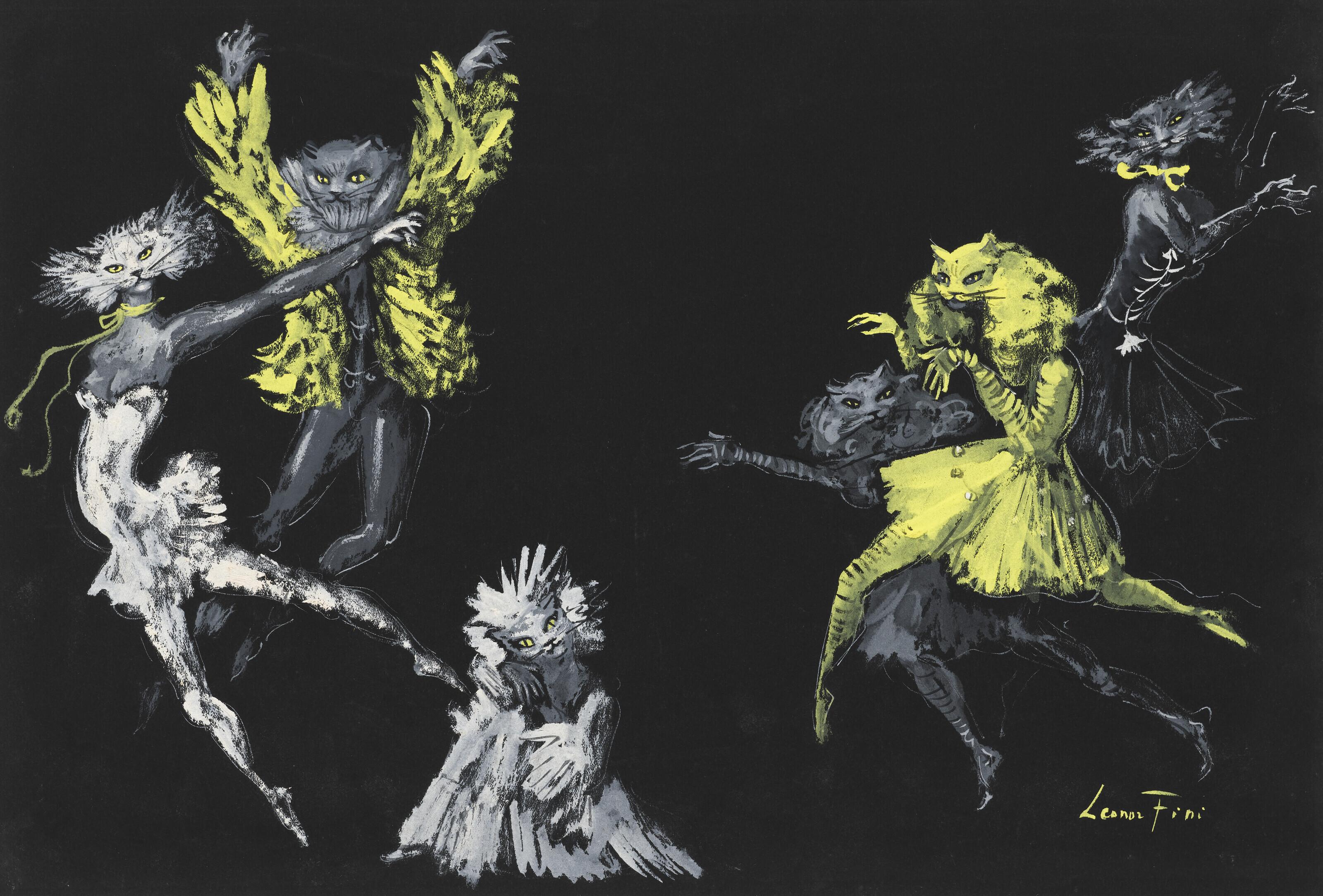 Leonor Fini - Étude de personnages, maquette de costumes pour \'\'Les Demoiselles de la Nuit\'\'
